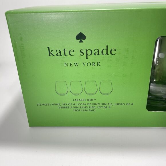 NIB Kate Spade Lenox LARABEE DOT Set of 4 Stemless Wine Glasses 12 Oz - Picture 5 of 6